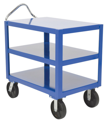 Vestil Steel - 24 In. x 36 In. Platform Heavy Duty 3 Shelf Ergo Handle Cart with GFN Casters 4000 lb - Blue