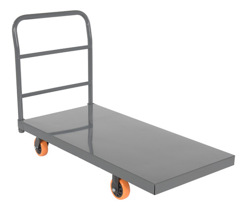 Vestil Steel Smooth Deck Platform Truck with - 5 In. x 2 In. Poly Casters 45 In. x 45 In. x 39 In. 2500 lb - Silver/Orange