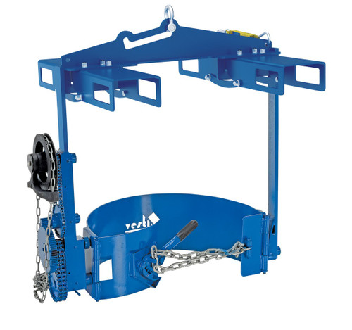Vestil Steel Hoist Mounted Drum Carrier/Rotator with Four Way Pocket - 55 Gallon 800 lb - Blue
