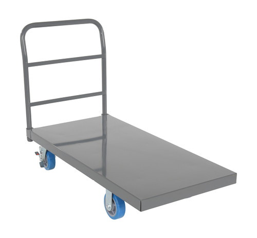 Vestil Steel Smooth Deck Platform Truck with - 6 In. x 2 In. Poly Casters 45 In. x 45 In. x 39 In. 2500 lb - Silver/Blue