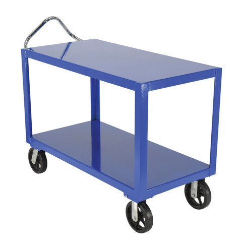 Vestil Steel - 24 In. x 48 In. Platform Ergo Handle Cart with Mold-On-Rubber Casters 2400 lb - Blue