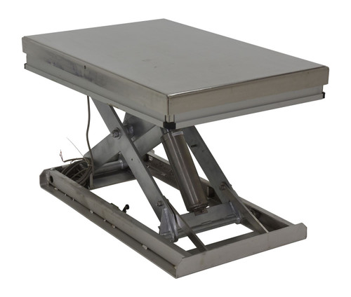 Vestil Partially Stainless Steel Work Station Electric Hydraulic Scissor Table - 24 In. x 48 In. 1500 lb - Yellow