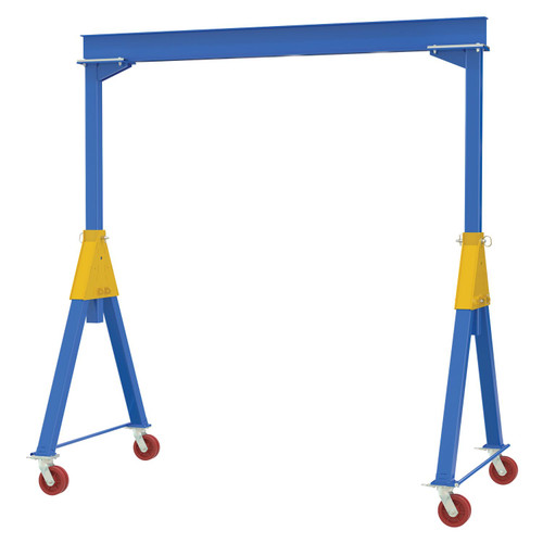 Vestil Steel Knockdown Fixed Gantry Crane with V-Groove Ductile Steel Casters - 10 Ft. 6000 lb - Blue
