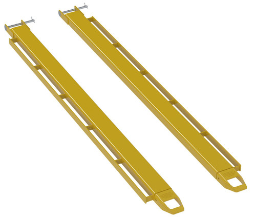 Vestil Steel Pin Style Fork Extensions with Load Rails - 4 In. X 96 In. 4,000 lb - Yellow