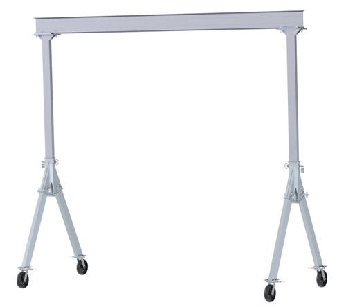 Vestil Aluminum Fixed Gantry Crane with Glass Filled Nylon Locking Casters - 12 Ft. x 10 Ft. 2000 lb - Silver