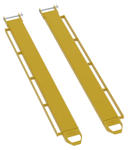 Vestil Steel Pin Style Fork Extensions with Load Rails - 6 In. X 84 In. 4,000 lb - Yellow