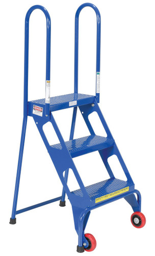 Vestil Steel Folding Ladder with Wheels - 3 Step 350 lb - Blue