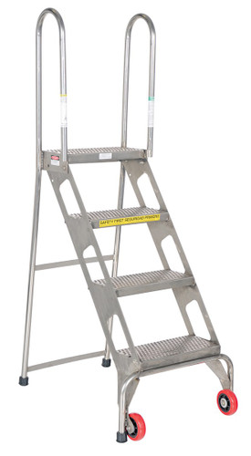 Vestil Stainless Steel Folding Ladder with Wheels - 4 Step 350 lb - Blue