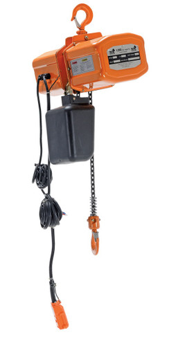 Vestil Steel Economy Chain Hoist with Chain Container - 3 Phase 1000 lb - Orange