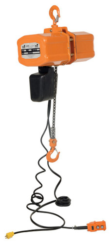 Vestil Steel Economy Chain Hoist with Chain Container - 1 Phase 2000 lb - Orange