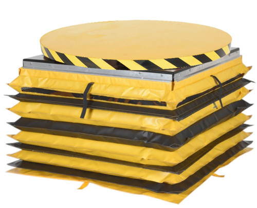 Vestil Steel Powered Lift Table With Manual Rotation And Vinyl Field Installed Accordion Skirt - 4,000 lb - Blue/Yellow