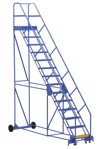 Vestil Steel Rolling Warehouse Ladder - 50 Degree 14 Grip Strut 23-9/16 In. Step Width 350 lb - Blue