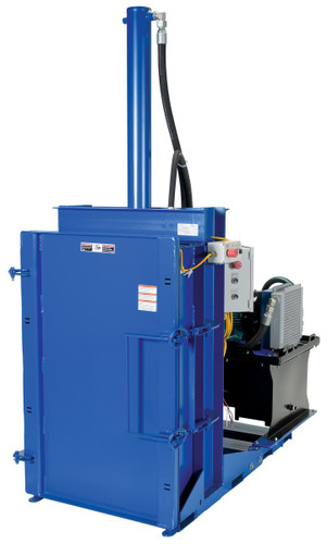 Vestil Steel High Cycle Hydraulic Drum Crusher and Compactor - 230 Volt Three Phase 38,000 lbs Crushing Force - Blue