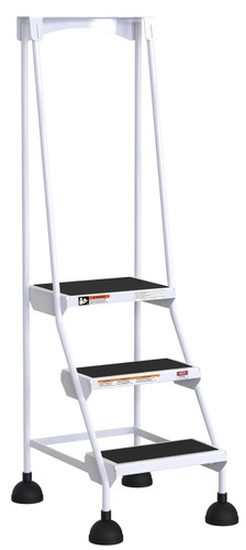 Vestil Steel Commercial Spring Loaded Ladder - 3 Steps 16 In. Wide 58 Degree with Anti-Slip Rubber Mats 300 lb - White