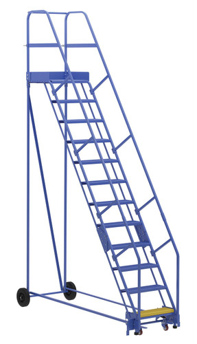 Vestil Steel Rolling Warehouse Ladder - 58 Degree 12 Perforated 23-9/16 In. Step Width 350 lb - Blue