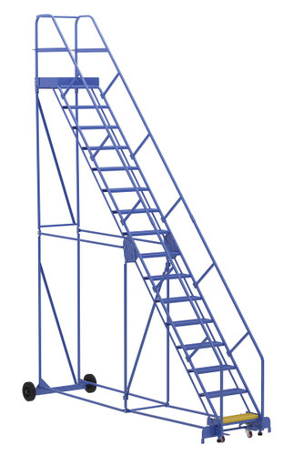 Vestil Steel Rolling Warehouse Ladder - 50 Degree 16 Perforated 23-9/16 In. Step Width 350 lb - Blue