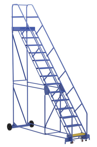 Vestil Steel Rolling Warehouse Ladder - 50 Degree 14 Perforated 23-9/16 In. Step Width 350 lb - Blue