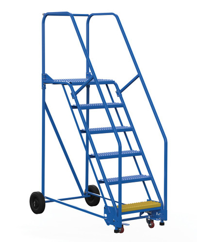 Vestil Steel Rolling Warehouse Ladder - 58 Degree 6 Grip Strut 23-9/16 In. Step Width 350 lb - Blue