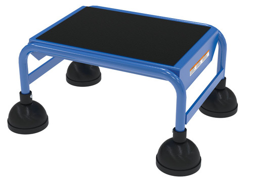 Vestil Steel Commercial Spring Loaded Ladder - 1 Step 16 In. Wide with Anti-Slip Rubber Mat 300 lb - Blue