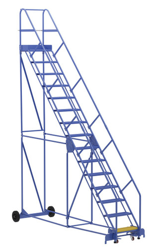 Vestil Steel Rolling Warehouse Ladder - 50 Degree 15 Perforated 23-9/16 In. Step Width 350 lb - Blue
