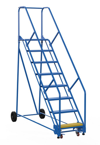 Vestil Steel Rolling Warehouse Ladder - 50 Degree 8 Perforated 23-9/16 In. Step Width 350 lb - Blue