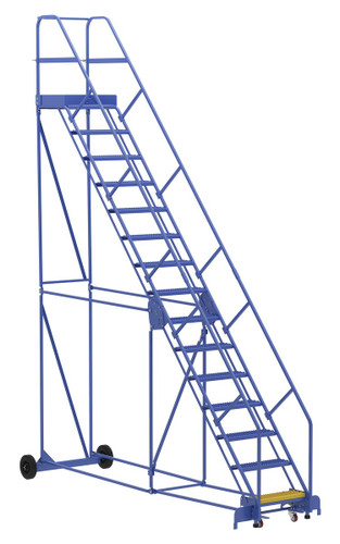 Vestil Steel Rolling Warehouse Ladder - 50 Degree 15 Grip Strut 23-9/16 In. Step Width 350 lb - Blue