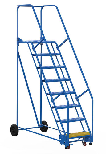 Vestil Steel Rolling Warehouse Ladder - 58 Degree 8 Grip Strut 23-9/16 In. Step Width 350 lb - Blue