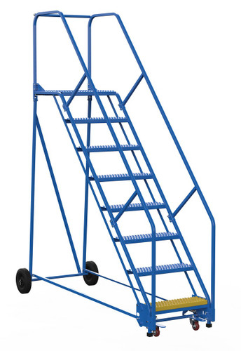 Vestil Steel Rolling Warehouse Ladder - 50 Degree 8 Grip Strut 23-9/16 In. Step Width 350 lb - Blue