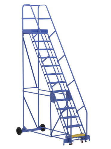 Vestil Steel Rolling Warehouse Ladder - 58 Degree 13 Perforated 23-9/16 In. Step Width 350 lb - Blue