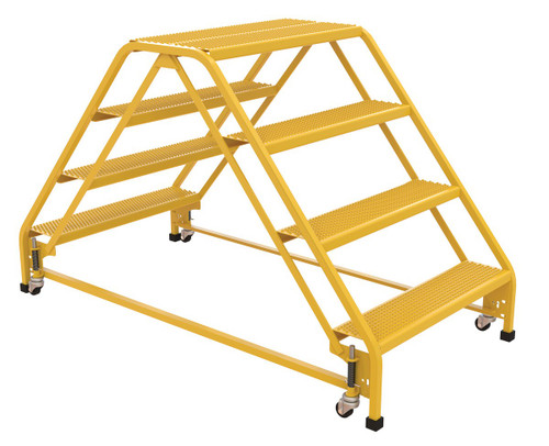 Vestil Steel Double Sided Step Ladder - 4 Perforated 30-1/4 In. Step Width 350 lb - Yellow