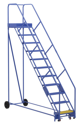 Vestil Steel Rolling Warehouse Ladder - 50 Degree 11 Perforated 23-9/16 In. Step Width 350 lb - Blue