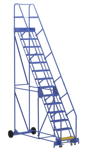 Vestil Steel Rolling Warehouse Ladder - 58 Degree 14 Grip Strut 23-9/16 In. Step Width 350 lb - Blue