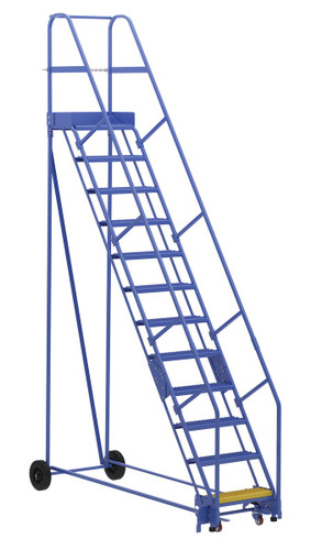 Vestil Steel Rolling Warehouse Ladder - 58 Degree 12 Grip Strut 23-9/16 In. Step Width 350 lb - Blue