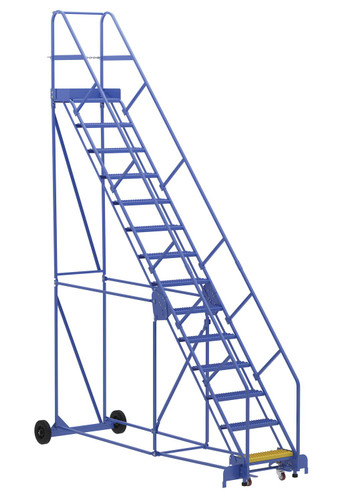 Vestil Steel Rolling Warehouse Ladder - 50 Degree 14 Grip Strut 23-9/16 In. Step Width 350 lb - Blue