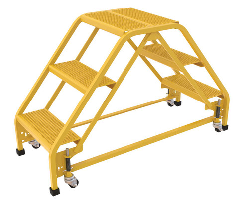 Vestil Steel Double Sided Step Ladder - 3 Perforated 16-13/16 In. Step Width 350 lb - Yellow