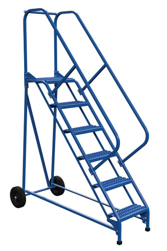 Vestil Steel Roll-A-Fold Ladder - 50 Degree 6 Grip Strut 16-13/16 In. Step Width 350 lb - Blue