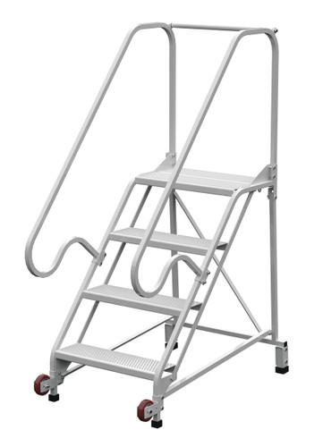 Vestil Steel Tip N Roll FDA Compliant Ladder - 50 Degree 4 Grip Strut 24 In. Step Width 350 lb - White