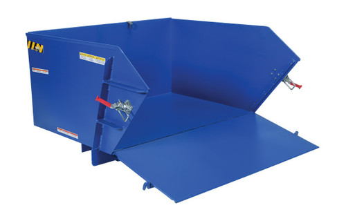 Vestil Steel Light Duty Self Dumping Hopper with Fold Down Front - 1 Cubic Yard 2000 lb - Blue