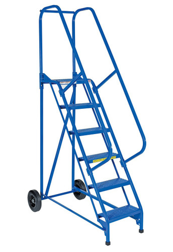 Vestil Steel Roll-A-Fold Ladder - 58 Degree 6 Perforated 16-13/16 In. Step Width 350 lb - Blue