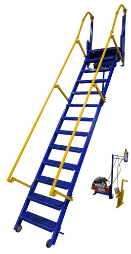 Vestil Steel Folding Mezzanine Ladder with - 115V Power Storage 120 In. Mezzanine Height 23-5/8 In. Step Width 350 lb - Blue and Yellow