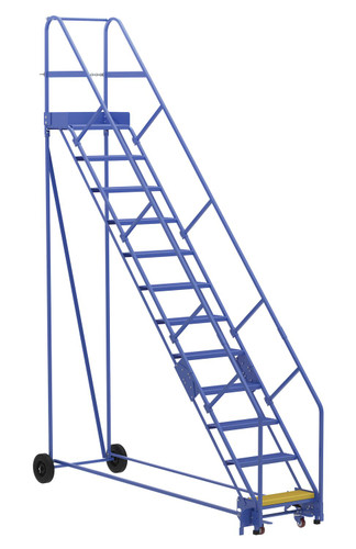 Vestil Steel Rolling Warehouse Ladder - 50 Degree 12 Perforated 23-9/16 In. Step Width 350 lb - Blue