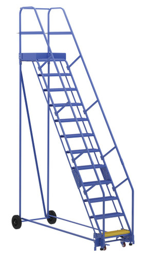 Vestil Steel Rolling Warehouse Ladder - 58 Degree 12 Grip Strut 23-9/16 In. Step Width 350 lb - Blue