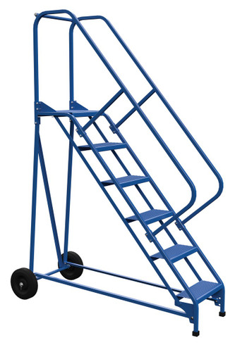 Vestil Steel Roll-A-Fold Ladder - 50 Degree 6 Perforated 16-13/16 In. Step Width 350 lb - Blue