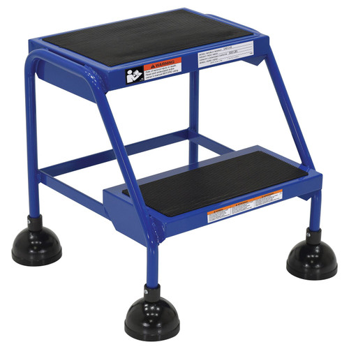 Vestil Steel Commercial Spring Loaded Ladder - 2 Steps 16 In. Wide 58 Degree with Anti-Slip Rubber Mats 300 lb - Blue