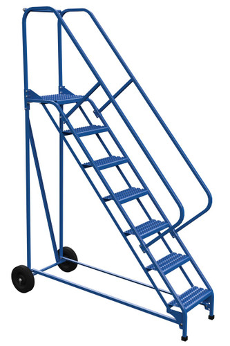 Vestil Steel Roll-A-Fold Ladder - 50 Degree 7 Grip Strut 16-13/16 In. Step Width 350 lb - Blue