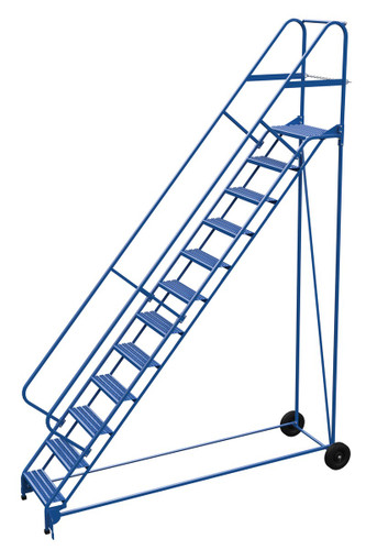 Vestil Steel Roll-A-Fold Ladder - 50 Degree 12 Grip Strut 23-9/16 In. Step Width 350 lb - Blue