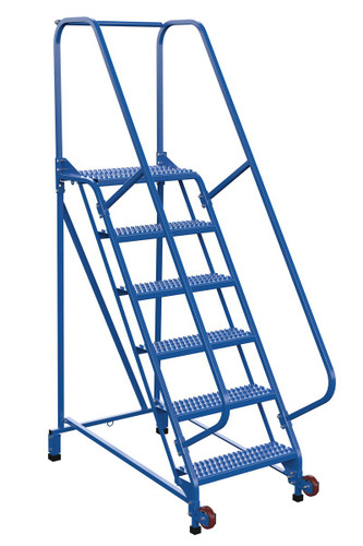 Vestil Steel Tip N Roll Ladder - 58 Degree 6 Grip Strut 24 In. Step Width 350 lb - Blue