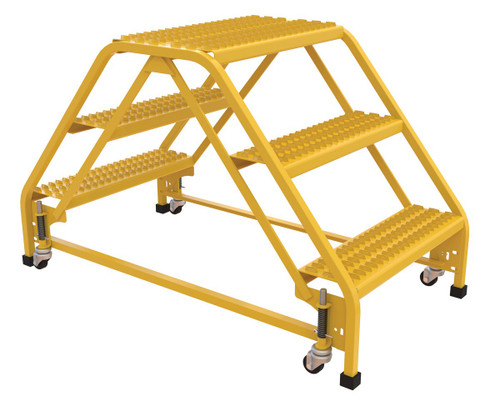 Vestil Steel Double Sided Step Ladder - 3 Grip Strut 23-9/16 In. Step Width 350 lb - Yellow