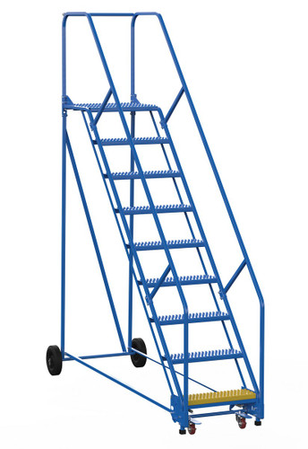 Vestil Steel Rolling Warehouse Ladder - 50 Degree 9 Grip Strut 23-9/16 In. Step Width 350 lb - Blue