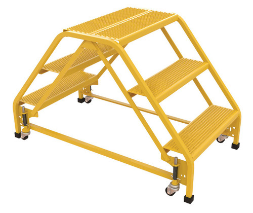 Vestil Steel Double Sided Step Ladder - 3 Perforated 23-9/16 In. Step Width 350 lb - Yellow
